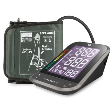 1byone Upper Arm Blood Pressure Monitor with Easy-to-Read Backlit LCD, One Size Fits All Cuff, Nylon Storage Case, Black