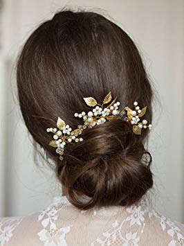 FXmimior Bridal Headpiece Vintage Crystal Leaf Hair Pins Bobby Pins Wedding Party Hair Accessories(pack of 3) (gold)