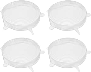 uxcell Silicone Stretch Lids, 4Pack 5.71" Round Container Lid Silicone Bowl Covers Reusable Silicone Lids for Cups, Bowls and Food Cover, White