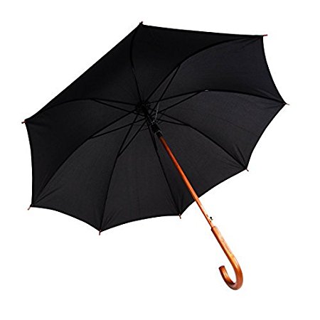 Procella Umbrella With Wooden Handle, Waterproof Canopy Dome & Auto Open, Compact, Lightweight & Foldable, Outdoor, Travel & Business Umbrella For Men & Women, Rain, Wind & Storm Protection, Black