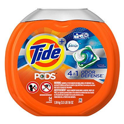 Tide PODS Plus Febreze Odor Defense Laundry Detergent Pacs, Active Fresh Scent, 54 loads, Designed For Regular and HE Washers