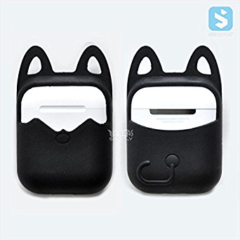 AirPods Case, Luckiefind cat ears designer silicone case for airpods charging box (Black)