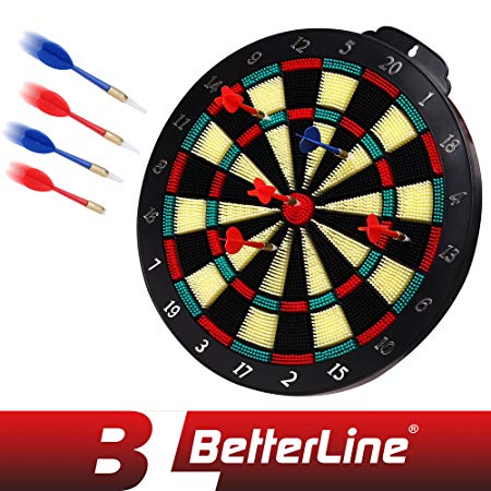 BETTERLINE Soft Tip Dart Board Game Set - 15 inch Board (37.5cm) with 6 Darts - Child & Furniture Safe Dartboard for Kids & Adults