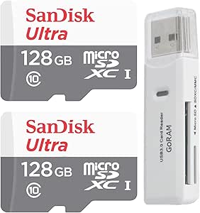 SanDisk 128GB Ultra (2 Pack) MicroSD Class 10 100MB/s Micro SDXC Memory Card SDSQUNR-128G Bundle with (1) GoRAM Reader (128GB, 2 Pack)