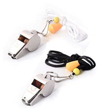 [Voted #1 Whistles] Premium Metal Whistle Pack of 2 with Adjustable & Removable Lanyard by RunTasty. Ideal for Teacher, Football / Basketball / Soccer Coach, Sports, Safety, Emergency or Protection!
