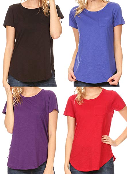 Women’s 4 Pack Short Sleeve Casual Loose Cotton T Shirt Top Tops Blouse S-3XL