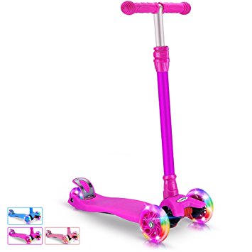 BELEEV Kick Scooter for Kids 3 Wheel Scooter, 4 Adjustable Height, Lean to Steer with PU LED Light Up Wheels for Children from 3 to 13 Years Old
