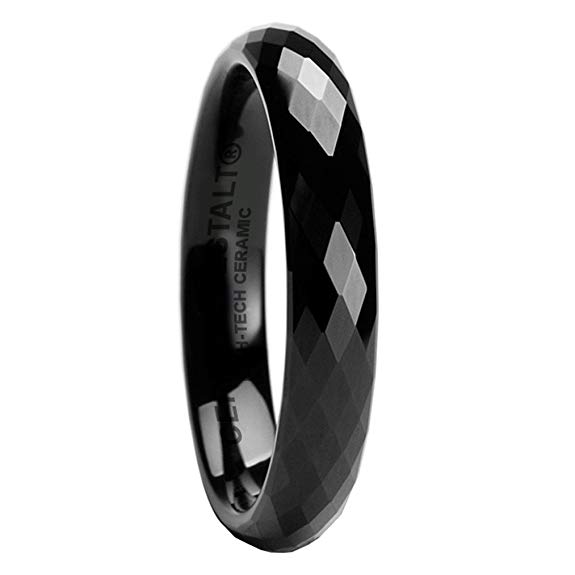 GESTALT COUTURE Faceted Black Ceramic Ring - 4mm. Comfort Fit.