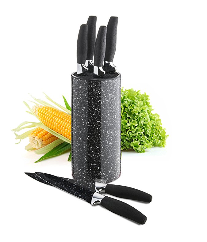 New England Cutlery 7Pc Marble Finish Nonstick Knife Set - Black