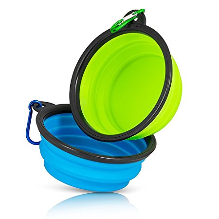 Collapsible Travel Dog Bowl, Silicone Pet Cup Dish 2 Set, Portable for Cat Dog Food Water Feeding, 100% BPA Free & Lead Free, Suitable for Small & Medium Pets, Carabiners Included