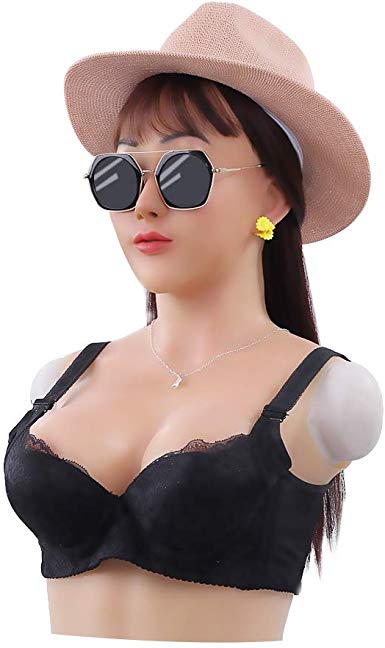 Realistic Female Handmade Head Mask with Silicone Breast Forms for Crossdresser Transgender Cosplay Costumes 1G