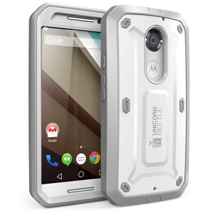 Moto X Case, SUPCASE [Heavy Duty] Belt Clip Holster Case for All New Motorola Moto X (2nd Gen.) Phone 2014 Release [Unicorn Beetle PRO Series] Full-body Rugged Hybrid Protective Cover with Built-in Screen Protector (White/Gray), Dual Layer Design   Impact Resistant Bumper [Not Fit Moto X Phone (1st Gen.) 2013 Release]