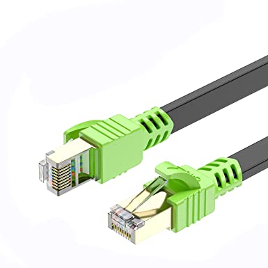CAT 8 Ethernet Cable 25ft, Flat LAN Network Cable High Speed 26AWG Patch 40Gbps, 2000Mhz with Gold Plated RJ45 Connector for Router, Modem, PC, Switches, Hub, Laptop, Gaming, Xbox