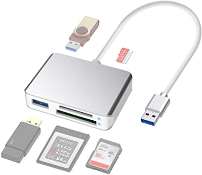 Rocketek USB 3.1 Gen1 Memory Multi-Card Reader/Writer, Support XQD/SD/MicroSD Card. USB Hub 2 USB 3.0 Ports Compatible with Windows, Mac, Linux