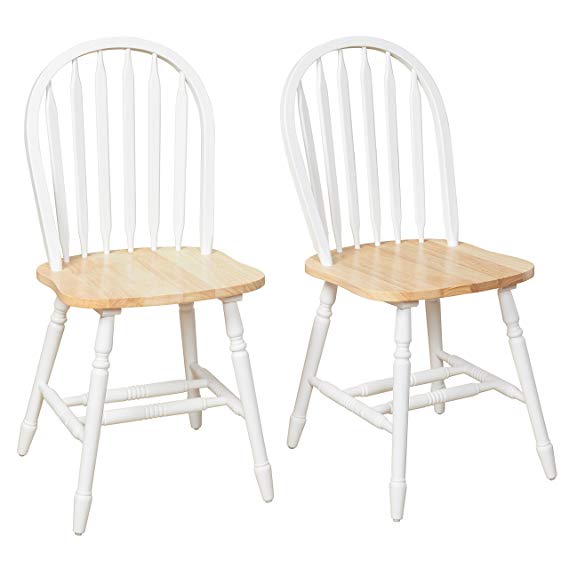 Target Marketing Systems TMS Country Arrowback Dining Chairs, Set of 2, White and Natural Wood