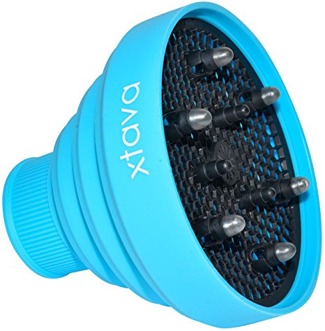 xtava Collapsible Silicone Hair Diffuser for Blow Dryer - Smart Folding Design for Easy Carrying and Storage, Blue