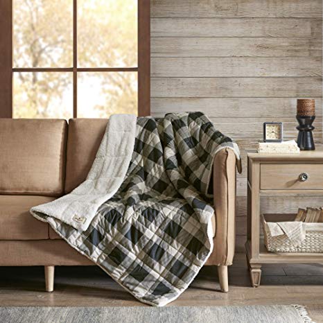 Woolrich Luxury Oversized Softspun Down Alternative Plaid Throw Premium Soft Cozy Spun for Bed, Couch or Sofa, 50x70, Linden Tan