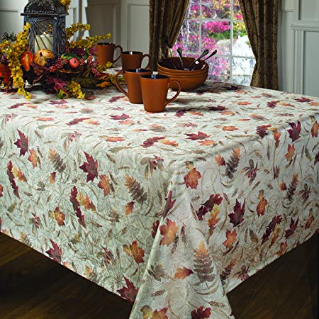 Benson Mills Natures Leaves Jacquard Printed Fabric Tablecloth, 60-Inch-by-120 Inch