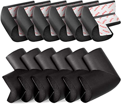 TILLYOU 12 Pack Baby Corner Protector, Child Safety Table Protectors with Double-Sided Tape for Furniture Sharp Corners, Edge Guard Cushion(Black)