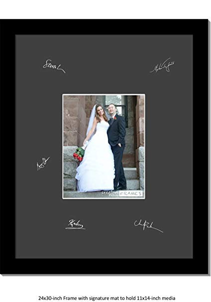 CreativePF [11x14-24x30bk-b] Signature Frame - Photo Frame with Black Mat Holds 11x14-inch Media Including Scratch Resistant Acrylic, Installed Wall Hangers and Wire Kit