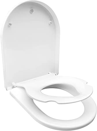 Family Toilet Seat, Slow Close 2-in-1Toilet Seat with Built-in Child Seat, Adjustable Hinges & Quick Release for Easy Clean, Fits Both Adult and Child (D Shape)