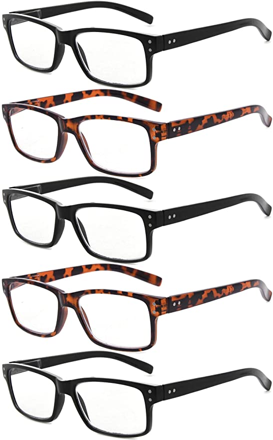 Eyekepper Vintag Mens Non-Magnification Glasses-5 Pack(3 Pairs Black and 2 Pairs Tortoise) Glasses for Men, 0.00 Eyeglasses Women
