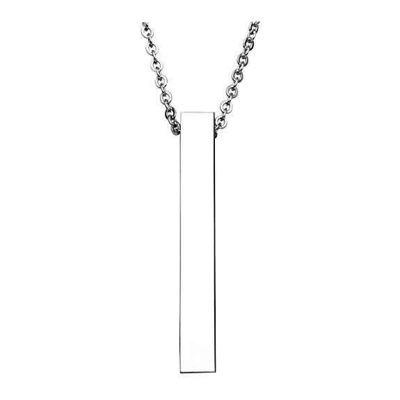 JOVIVI Free Engraving - Personalized Custom Stainless Steel Blank Rectangle Vertical Name Bar Pendant Necklace w/Gift Box