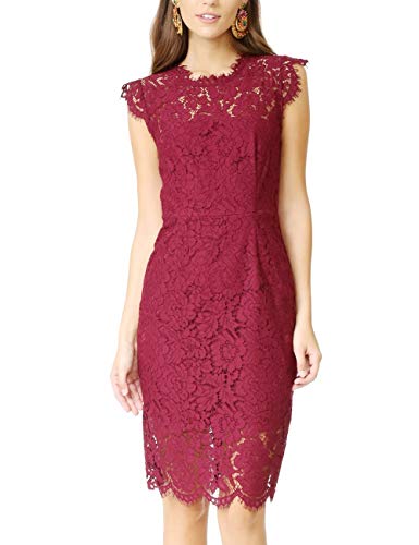 MEROKEETY Women's Sleeveless Lace Floral Elegant Cocktail Dress Crew Neck Knee Length Party