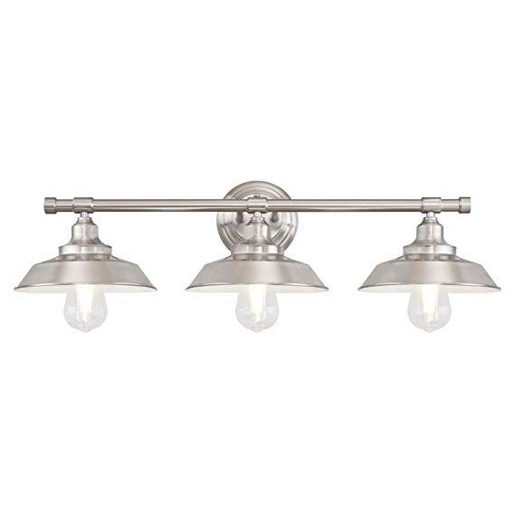 Westinghouse  6354400 Iron Hill Three-Light Indoor Wall Fixture, Brushed Nickel Finish with Metal Shades