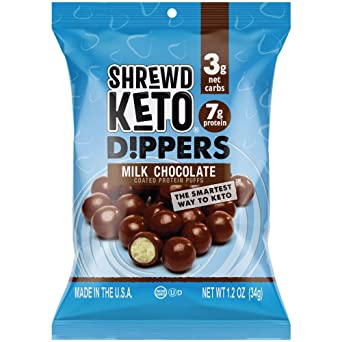 Shrewd Food Keto Milk Chocolate Protein Crisp Dippers, High Protein Keto Snacks, Low Carb Chocolate, 7g Protein, 3 Net Carbs, 1.2 oz, 16 ct