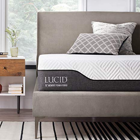 Lucid 10 inch Queen Hybrid Mattress - Bamboo Charcoal and Aloe Vera Infused Memory Foam - Moisture Wicking - Odor Reducing - CertiPUR-US Certified