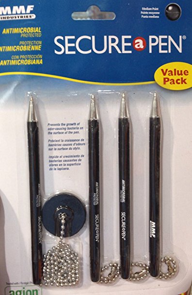Secure-A-Pen Antimicrobial Counter Pen with 3 Refills, Black (514455)