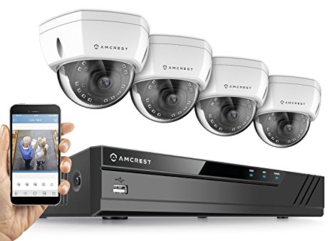 Amcrest 8CH Plug & Play H.265 4K NVR 4MP 1440P Security Camera System, (4) x 4-Megapixel 3.6mm Wide Angle Lens Weatherproof Metal Dome POE IP Cameras, 98 Feet Night Vision (White)