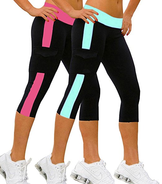 iLoveSIA 2PACK Women's Capri Tights Pants Running Leggings