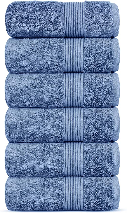 Chakir Turkish Linens Luxury Premium Cotton Long-Stable Turkish Towels (6-Piece, Hand Towel - Wedgewood)