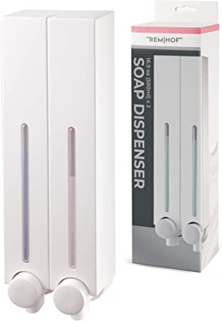 REMIHOF Shampoo Dispenser 500ml (16.9oz) x 2 Chamber- Wall Mounted Shower Soap Dispenser - Holds Shampoo Soap Conditioner Shower Gel Lotion - White