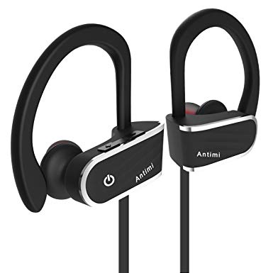 Bluetooth Headphones, Antimi Wireless Earbuds Sports Earphones Waterproof IPX7 with Mic, Case for Gym Running Workout 8 Hours Playtime Noise Cancelling (Black)