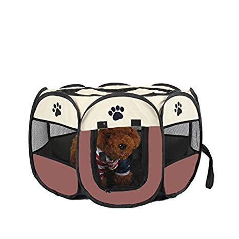 UNFADE MEMORY Portable Foldable Pet Playpen, Indoor/Outdoor, Dog/Cat/Puppy Exercise Pen Kennel, Removable Mesh Shade Cover, Dog pop up Silhouettes pet Pen
