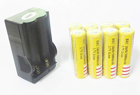 Sunbeauty® 8Pcs 3.7V 18650 5000mah Rechargeable Lithium Battery with Battery Charger
