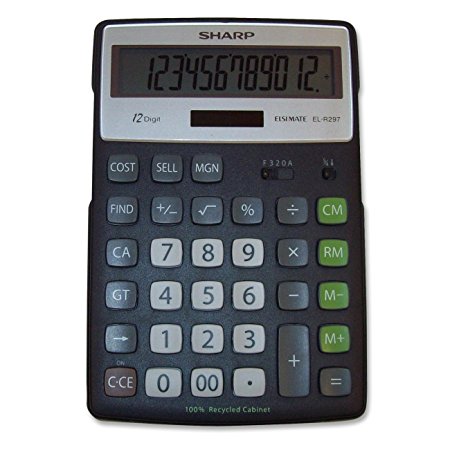 Sharp Electronics ELR297BBK 12-Digit Recycled Plastic Cabinet Calculator - Black