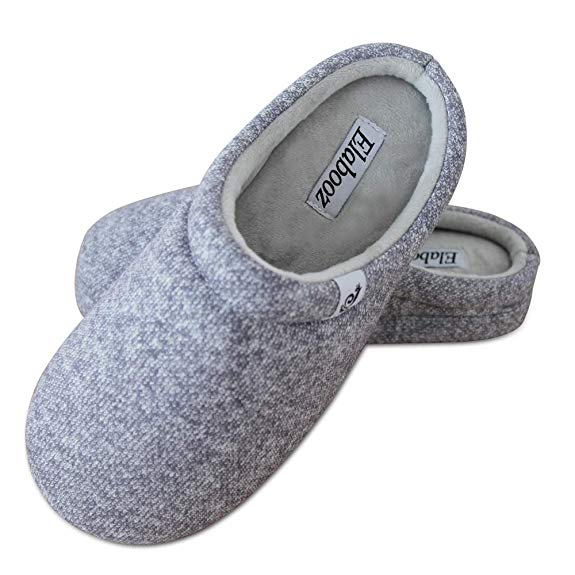 Elabooz Women's Comfort Slippers, Knitted Cotton Slippers Cozy Memory Foam Anti-Slip Rubber Sole Indoor Slippers