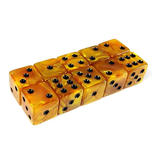 10pcs D6 16mm Six Sided Gaming Dice For Board Games, Activity, Casino Theme, Party Favors, Toy Gifts - Marbleized Gold with Black Pip