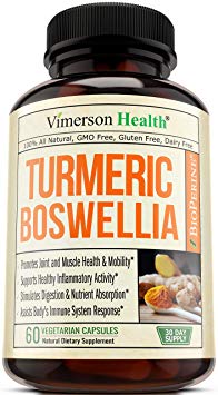 Turmeric Curcumin with BioPerine®, Boswellia & Ginger - Highly Potent Turmeric Combination. Promote Healthy Cartilage Function. Vegan, Gluten-Free, Non-GMO, All Natural. 60 Vegetarian Capsules.