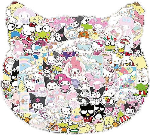 Mixed Sanrio Stickers 100Pcs Kids Love Cute Stickers Hello Kittty Stickers Mymelody&Kuromi Stickers Cinnamoroll Pompompurin Keroppi Stickers Decals Kawaii Sticker Gifts for Kids Teens Girls Adults
