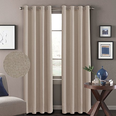 H.Versailtex (Set of 2) Thermal Insulated Textured Rich Material Linen Extra Long Curtains,Traditional Antique Grommet Patio Door Curtain Panels,52x108 inches - Light Taupe