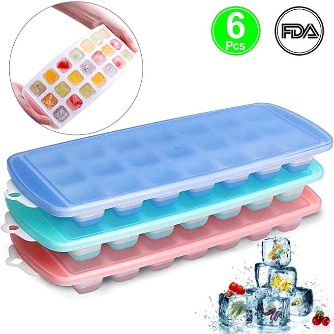 3 Pack Silicone Ice Cube Trays, Easy-Release Silicone and Flexible 21 Ice Trays Molds with Spill Resistant Removable Lid,FDA Approved BPA free Sold by Lasten