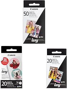 Canon ZINK Photo Paper Pack, 50 Sheets & IVY ZINK Pre-Cut Circle Sticker Paper, 20 Sheets & Zink Photo Paper Pack, 20 sheets, White, 2" X 3". (3214C001)