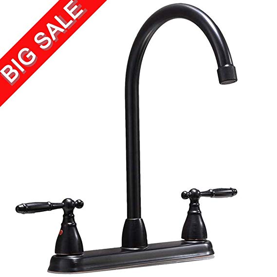 VCCUCINE Antique 360 Swivel Spout Two Handle Oil Rubbed Bronze Kitchen Faucet, High Arch Two Hole Kitchen Sink Faucets