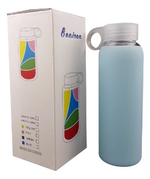(Limited Time Promotion) Bonison Durable Glass Water Bottle with Soft Colorful Silicone Sleeve (Buy Now! Ending Soon!)