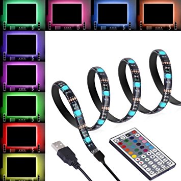 ANSCHE 300CM(9.84ft) TV Backlight Kit, Remote Control 20 Colour&Mode RGB Bias Lighting USB Powered Stick-on Rope Background Ambient Color Changing Decoration Mood Lights IP65 Waterproof for HDTV 40 - 55 - 70 inch Desktop PC Monitor